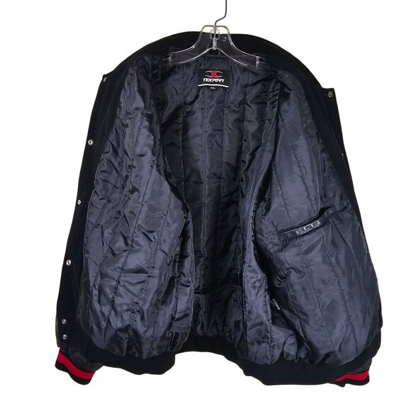 Texport Black & Red Wool Bomber Jacket 2XL Leather Sleeves Moto Bikercore Grunge - Picture 9 of 13